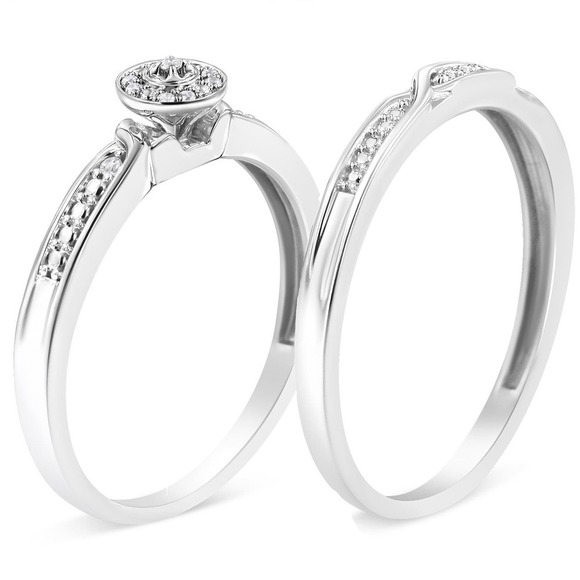 Haus of Brilliance .925 Sterling Silver Diamond Accent Bridal Set Ring Size 12 - Picture 2 of 5